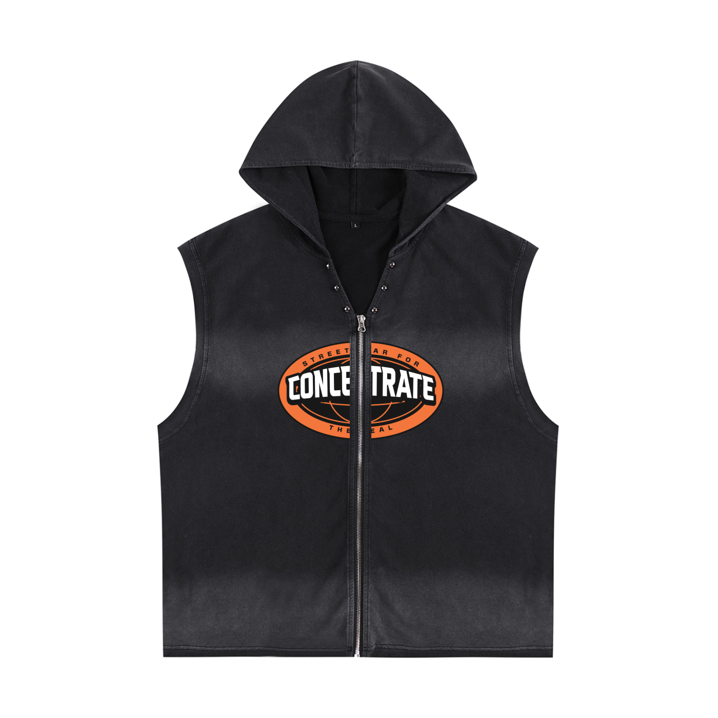 Concentrate Streetwear - The Real - 240gsm Vintage Washed Zip-Up Hooded Tank Top