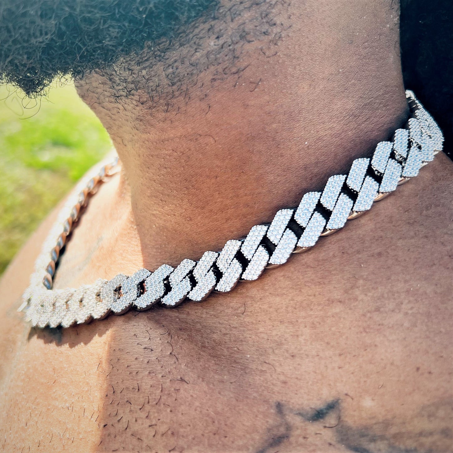 Concentrate Collective Streetwear - Three-Row Diamond Prong Cuban Link Chain