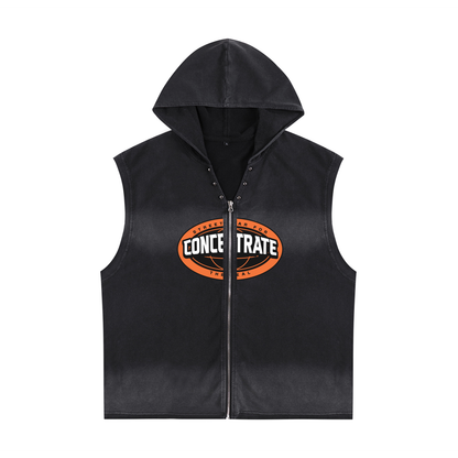 Concentrate Streetwear - The Real - 240gsm Vintage Washed Zip-Up Hooded Tank Top