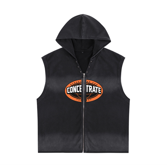 Concentrate Streetwear - The Real - 240gsm Vintage Washed Zip-Up Hooded Tank Top