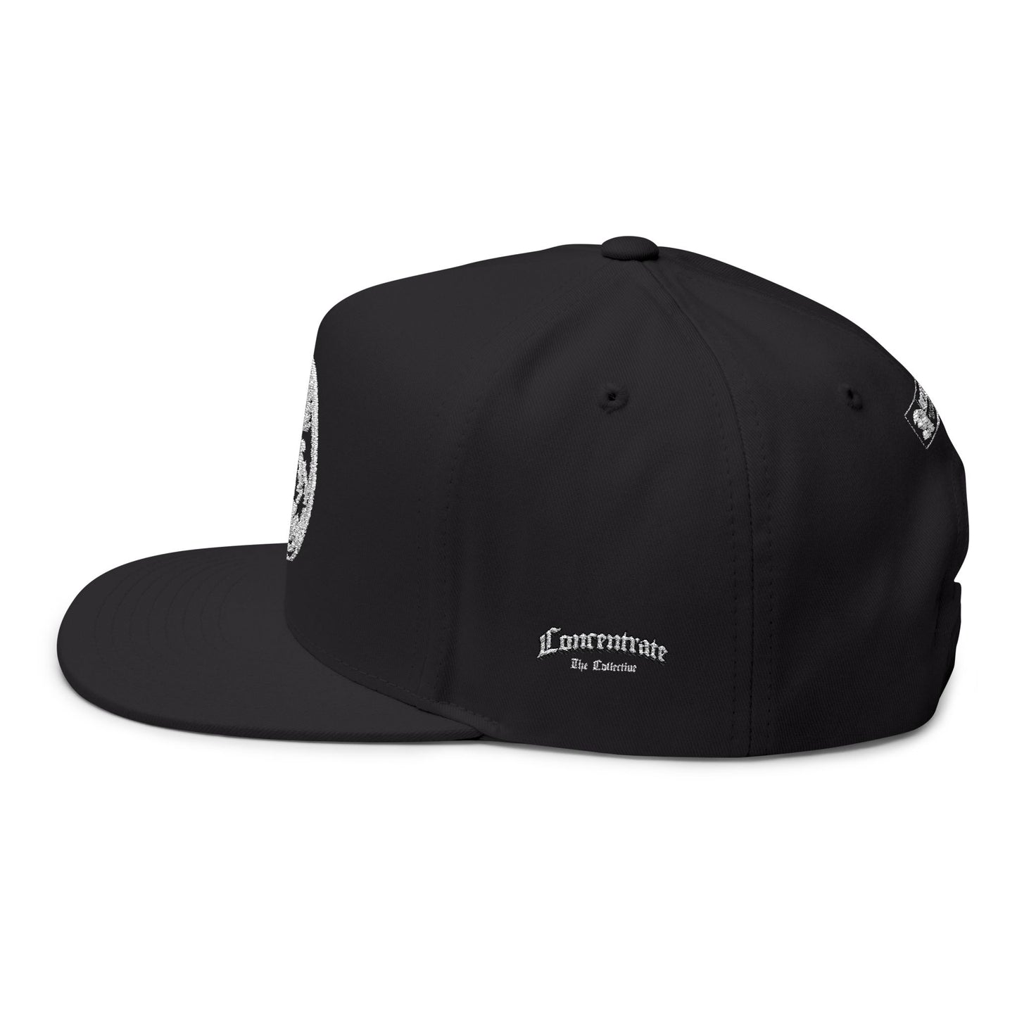 Concentrate Collective Streetwear - CCS - Flat Bill Snap Back Cap Embroidered White Logo
