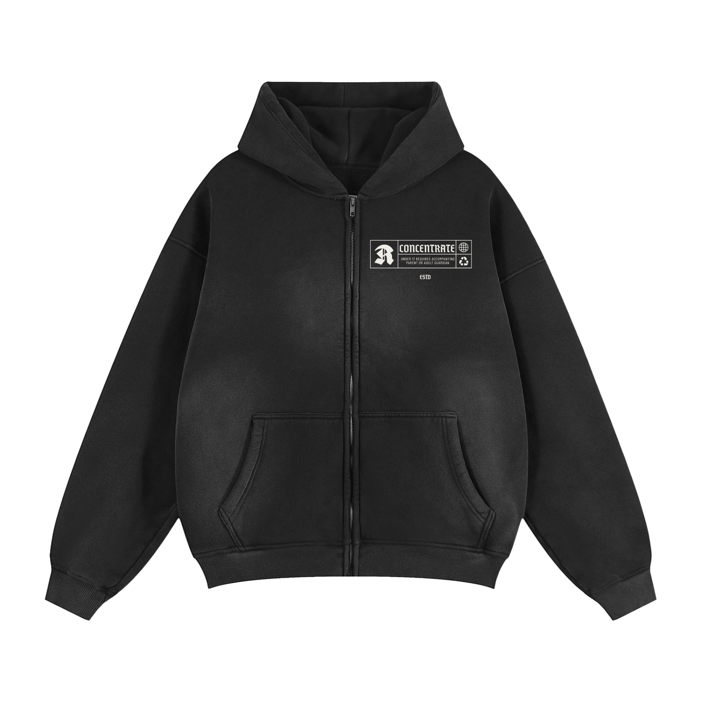 Concentrate Streetwear - Restricted-  355gsm Zip-Through Thick Boxy Hoodie/Jacket