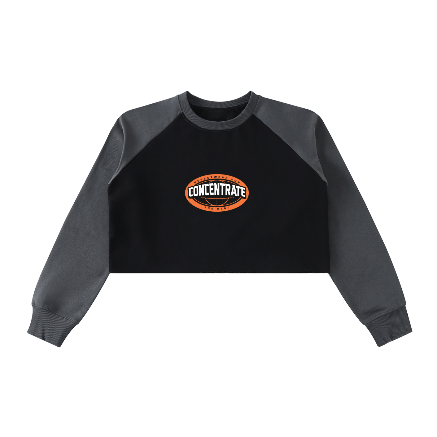 Concentrate Streetwear- The Real -   420gsm Raw-Hem Color-Block Raglan Crop Sweatshirt