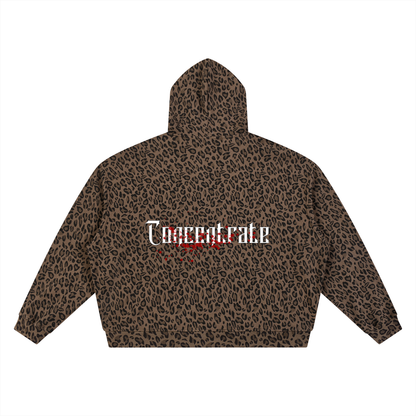 Concentrate Streetwear - Splatter - 320gsm Unisex Leopard Print Waffle Full Zip Hoodie