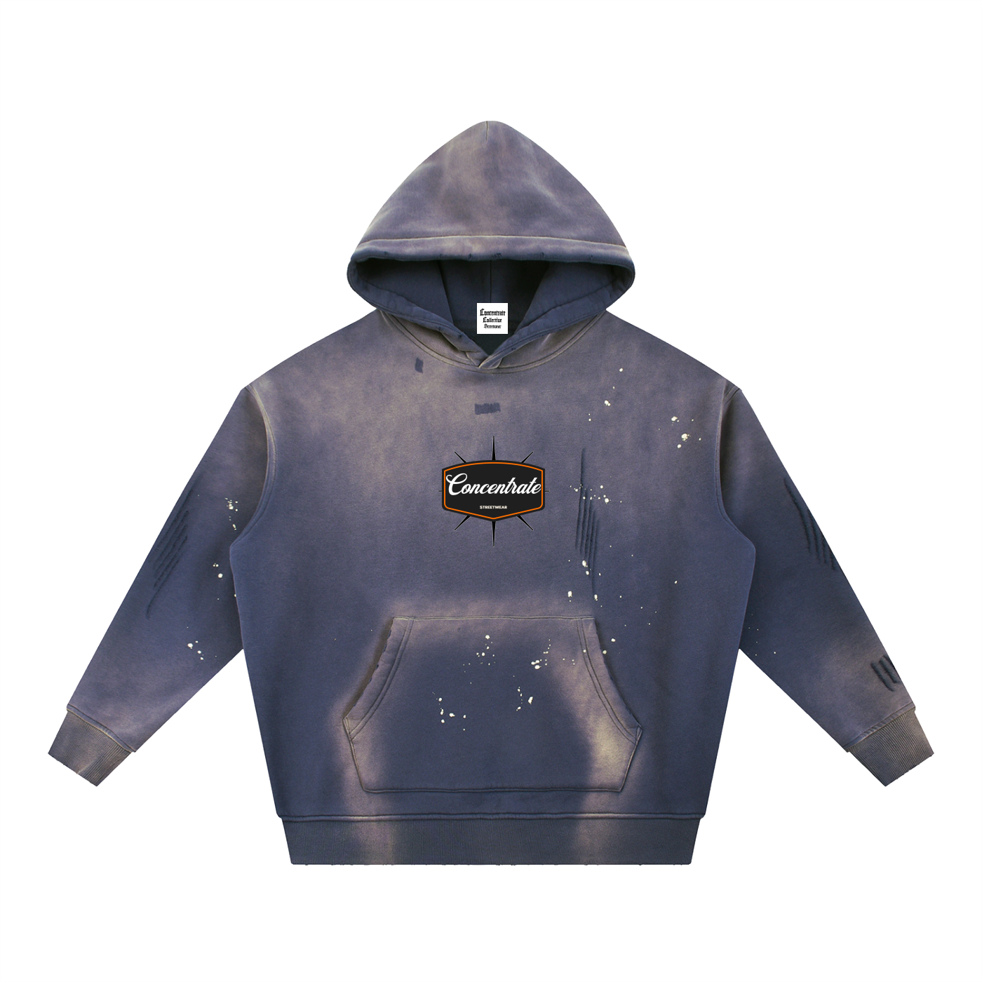 Concentrate Streetwear - 	Pure Emblem - 360gsm Vintage Washed Frayed Fleece Hoodie