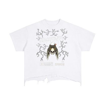 Concentrate Streetwear - Electric Eagle -  240gsm White Vintage Wash Boxy Distressed Hem T-Shirt