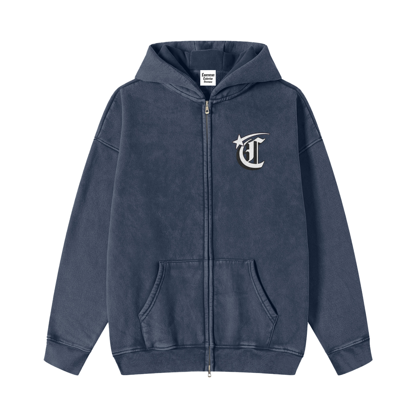 Concentrate Streetwear - Starry Sea - Snow Washed Zip-Through Fleece Hoodie