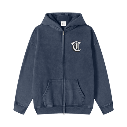 Concentrate Streetwear - Starry Sea - Snow Washed Zip-Through Fleece Hoodie