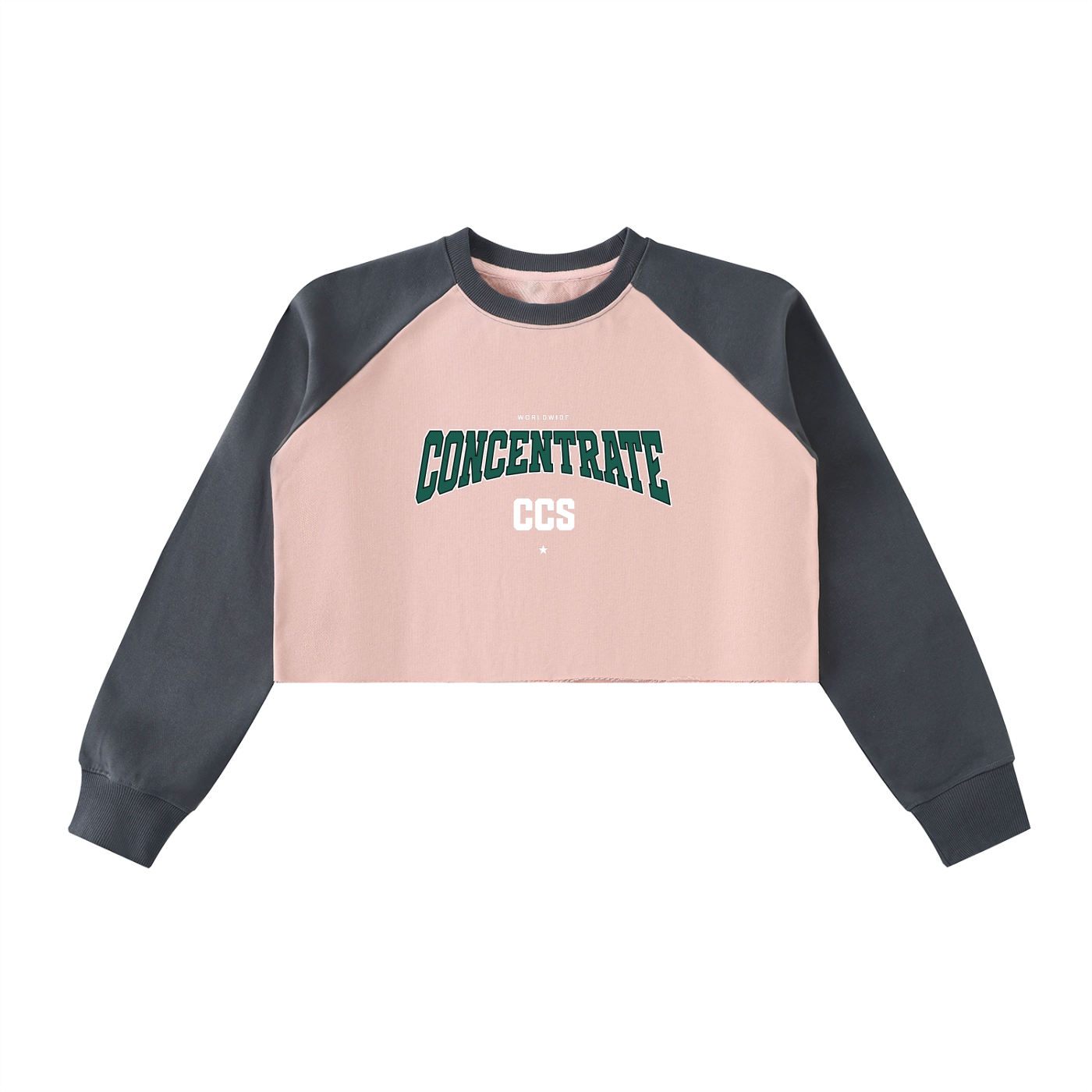 Concentrate Streetwear - Drop out - 420gsm Raw-Hem Color-Block Raglan Crop Sweatshirt