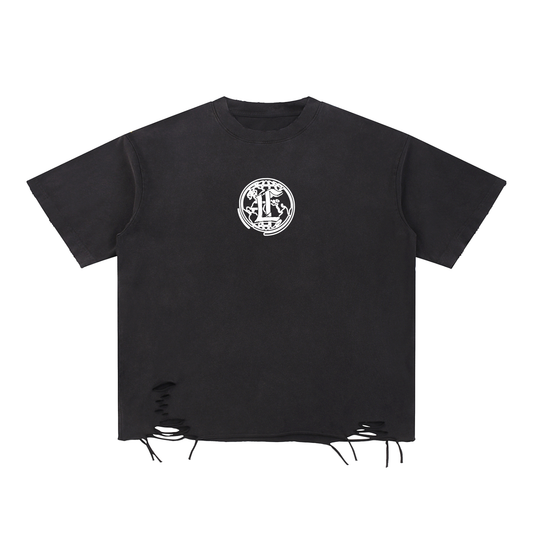 Concentrate Streetwear- CCS - 270gsm Snow Washed Raw Ripped-Hem T-Shirt