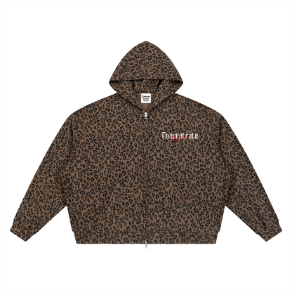 Concentrate Streetwear - Splatter - 320gsm Unisex Leopard Print Waffle Full Zip Hoodie