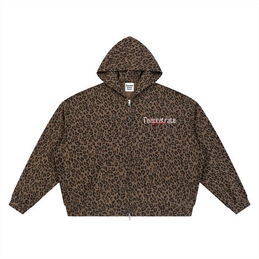 Concentrate Streetwear - Splatter - 320gsm Unisex Leopard Print Waffle Full Zip Hoodie