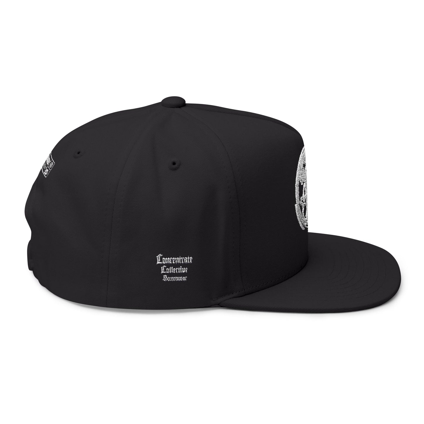 Concentrate Collective Streetwear - CCS - Flat Bill Snap Back Cap Embroidered White Logo