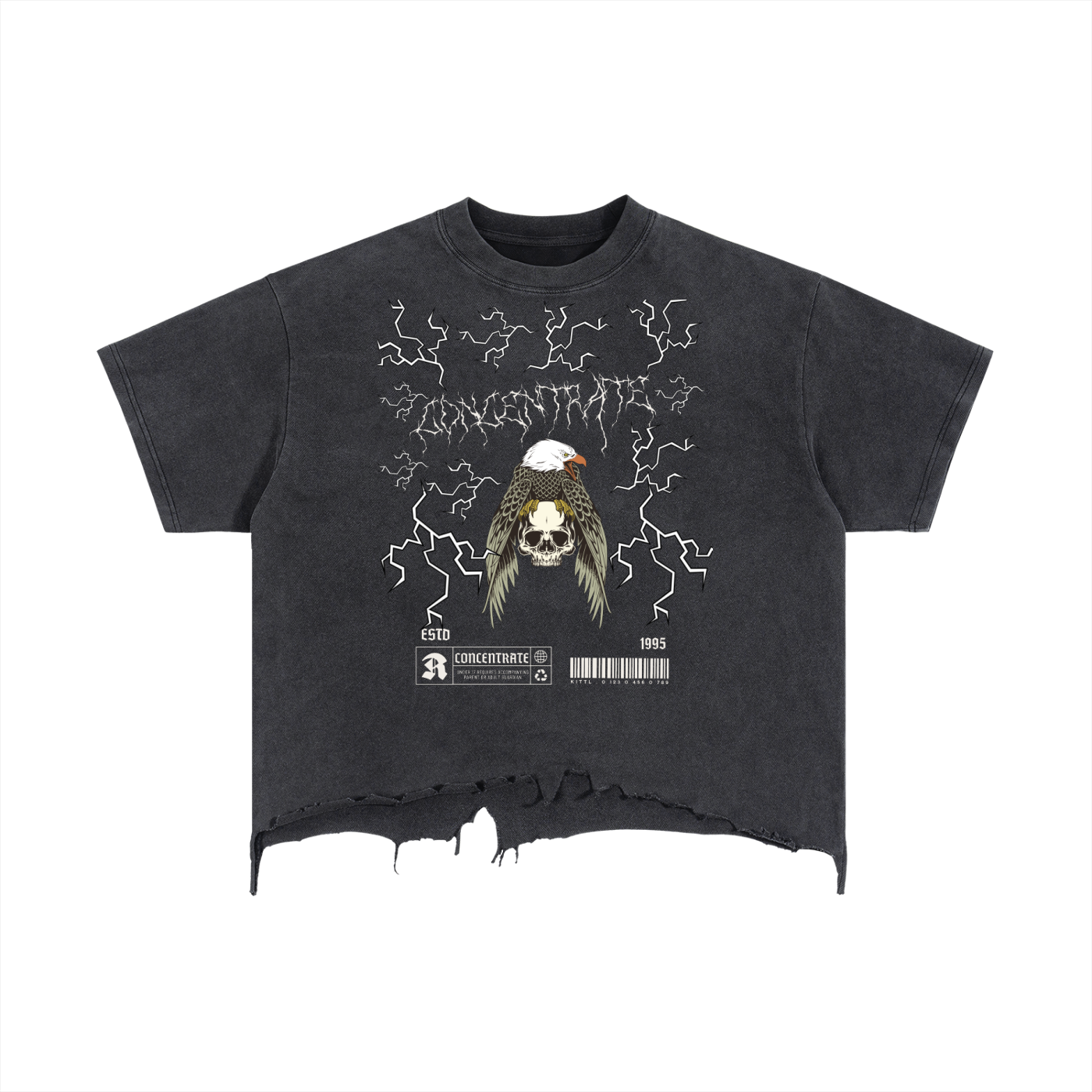 Concentrate Streetwear - CCS - Electric Eagle -  240gsm Vintage Wash Boxy Distressed Hem T-Shirt