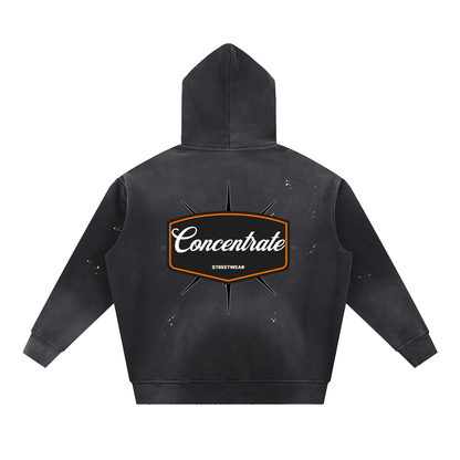 Concentrate Streetwear - 	Pure Emblem - 360gsm Vintage Washed Frayed Fleece Hoodie