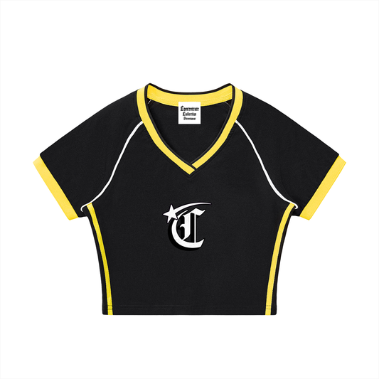 Concentrate Streetwear - Starry Sea - 260gsm Female Jersey Contrast Trim V-Neck Crop T-Shirt