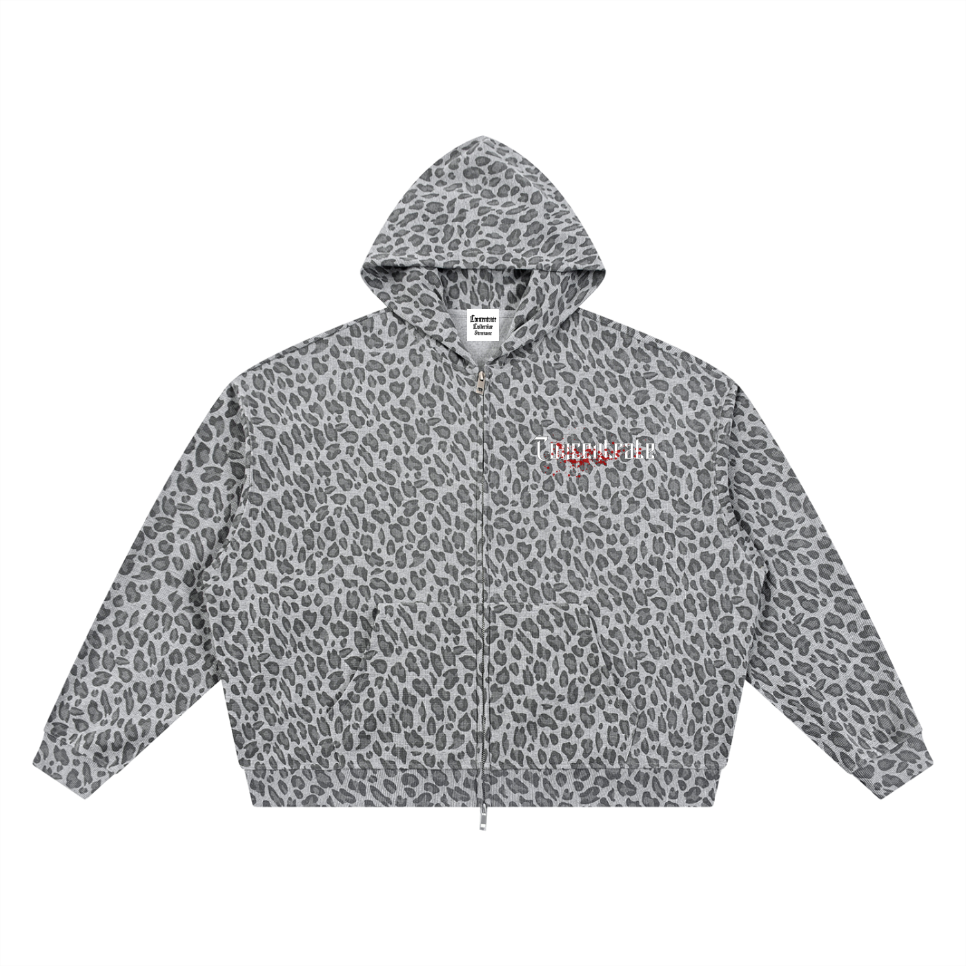 Concentrate Streetwear - Splatter - 320gsm Unisex Leopard Print Waffle Full Zip Hoodie