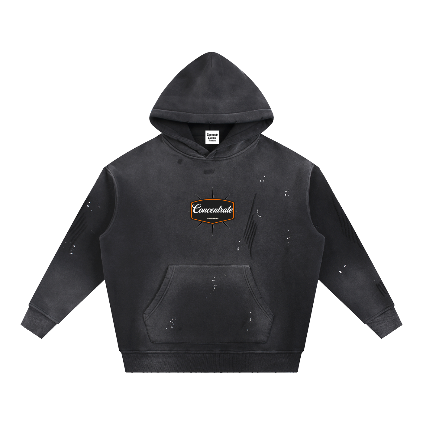 Concentrate Streetwear - 	Pure Emblem - 360gsm Vintage Washed Frayed Fleece Hoodie
