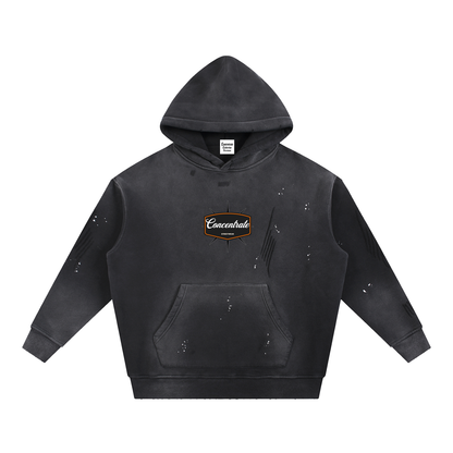 Concentrate Streetwear - 	Pure Emblem - 360gsm Vintage Washed Frayed Fleece Hoodie