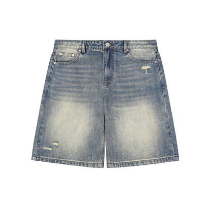 Concentrate Streetwear - Faded Distressed Baggy Denim Shorts/Jorts