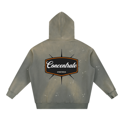Concentrate Streetwear - 	Pure Emblem - 360gsm Vintage Washed Frayed Fleece Hoodie