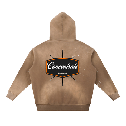 Concentrate Streetwear - 	Pure Emblem - 360gsm Vintage Washed Frayed Fleece Hoodie