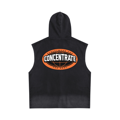 Concentrate Streetwear - The Real - 240gsm Vintage Washed Zip-Up Hooded Tank Top