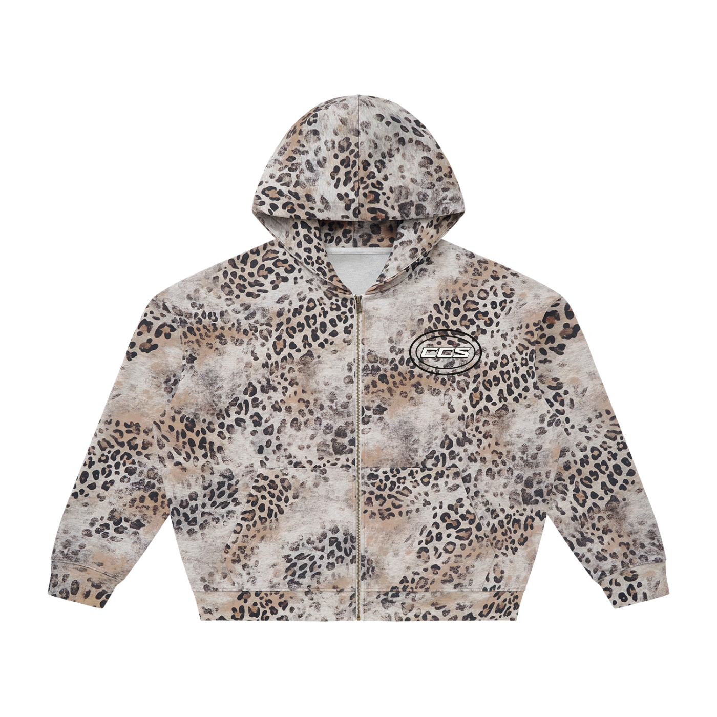 Concentrate Streetwear - CENT - 360gsm Unisex Vintage Wash Leopard Full Zip Hoodie