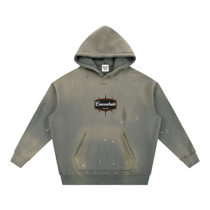 Concentrate Streetwear - 	Pure Emblem - 360gsm Vintage Washed Frayed Fleece Hoodie