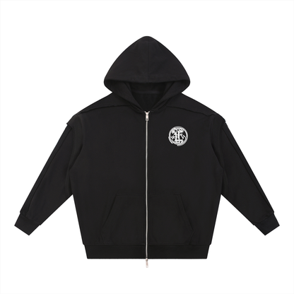 Concentrate Streetwear - CCS - 450gsm Contrast Tape Raw Edge Double Layered Zip Hoodie