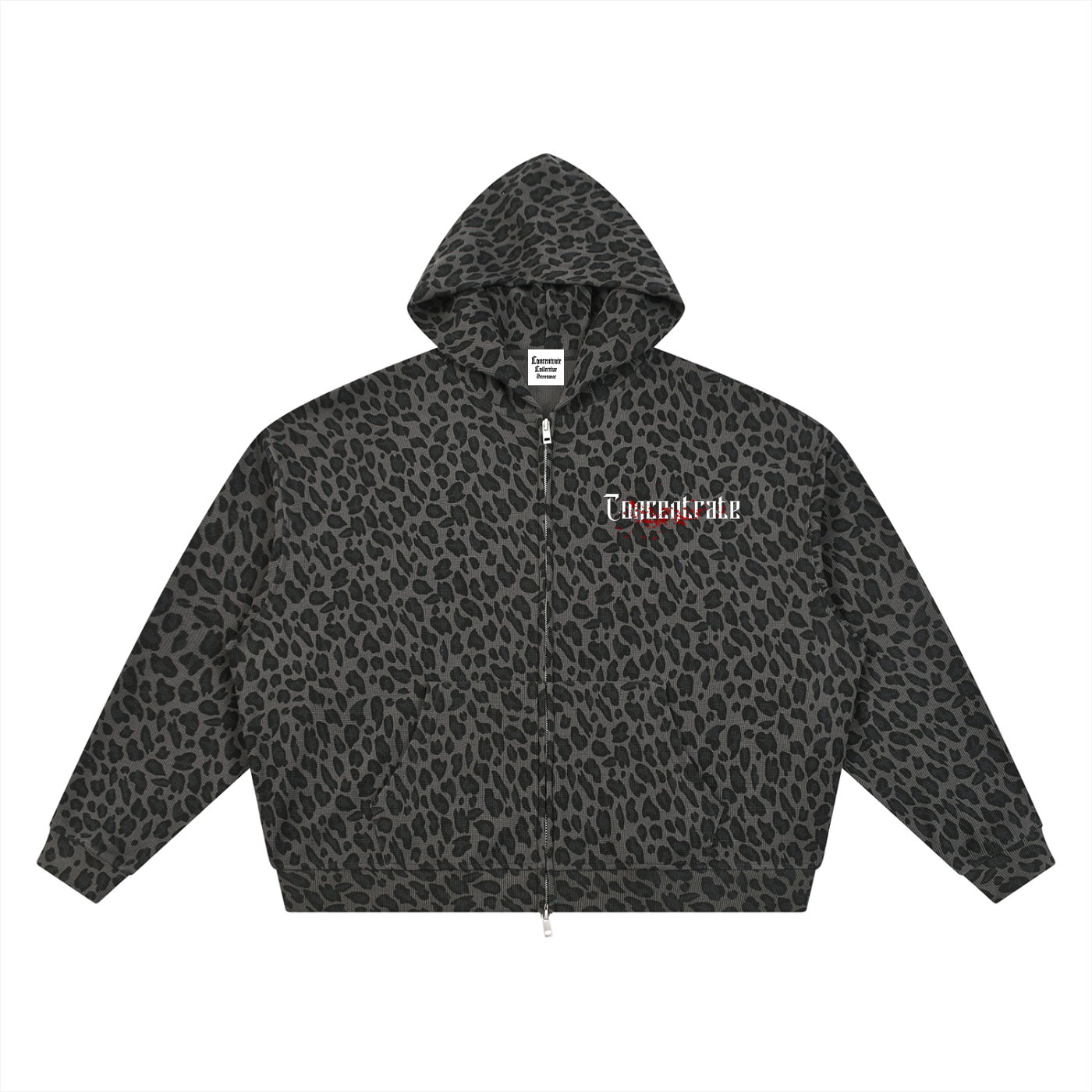 Concentrate Streetwear - Splatter - 320gsm Unisex Leopard Print Waffle Full Zip Hoodie