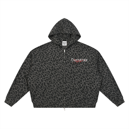 Concentrate Streetwear - Splatter - 320gsm Unisex Leopard Print Waffle Full Zip Hoodie
