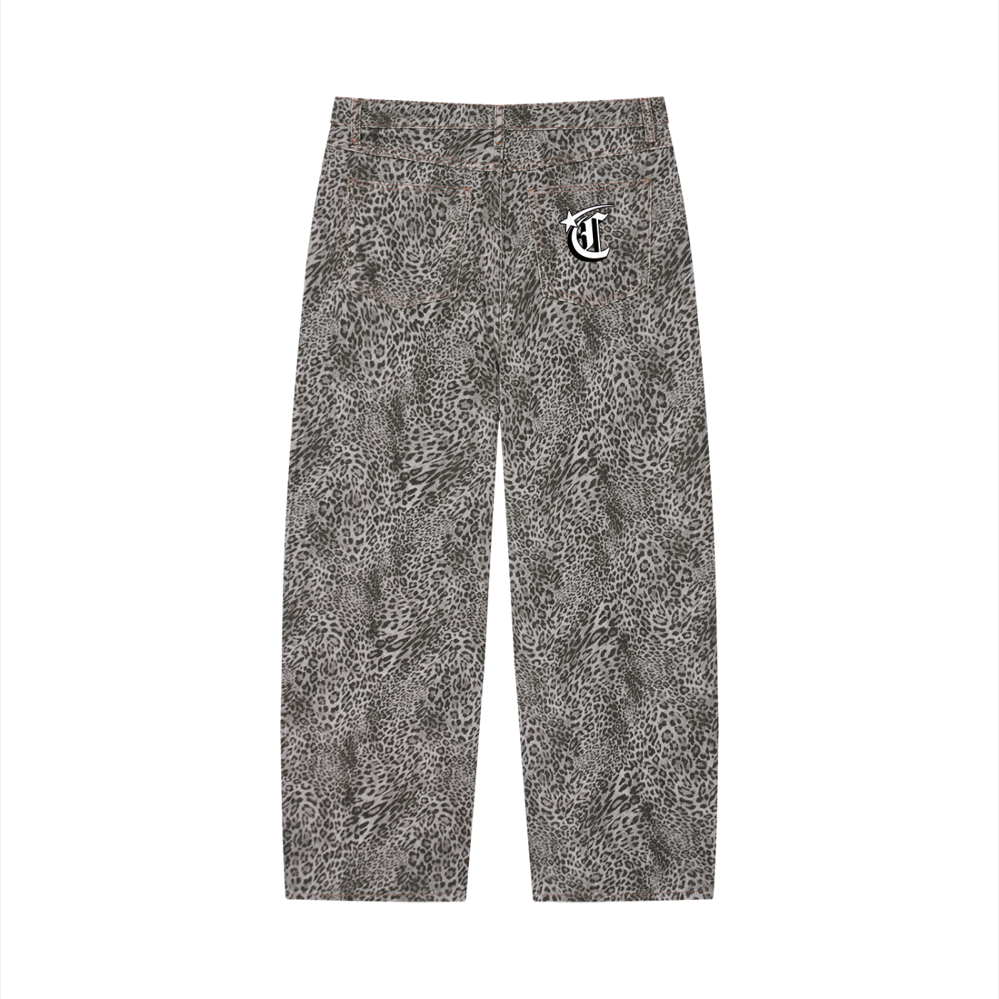 Concentrate Streetwear - Unisex Vintage Wash Leopard Wide Leg Jeans