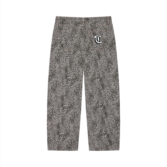 Concentrate Streetwear - Unisex Vintage Wash Leopard Wide Leg Jeans