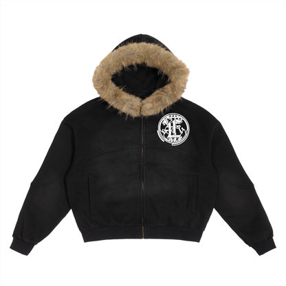 Concentrate Streetwear - CCS - 360gsm Sun Fade Boxy Detachable Fur Hoodie
