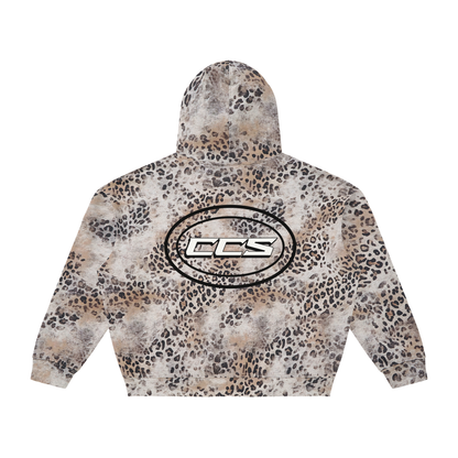 Concentrate Streetwear - CENT - 360gsm Unisex Vintage Wash Leopard Full Zip Hoodie