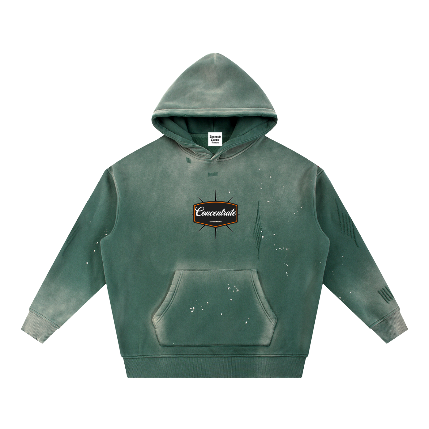Concentrate Streetwear - 	Pure Emblem - 360gsm Vintage Washed Frayed Fleece Hoodie