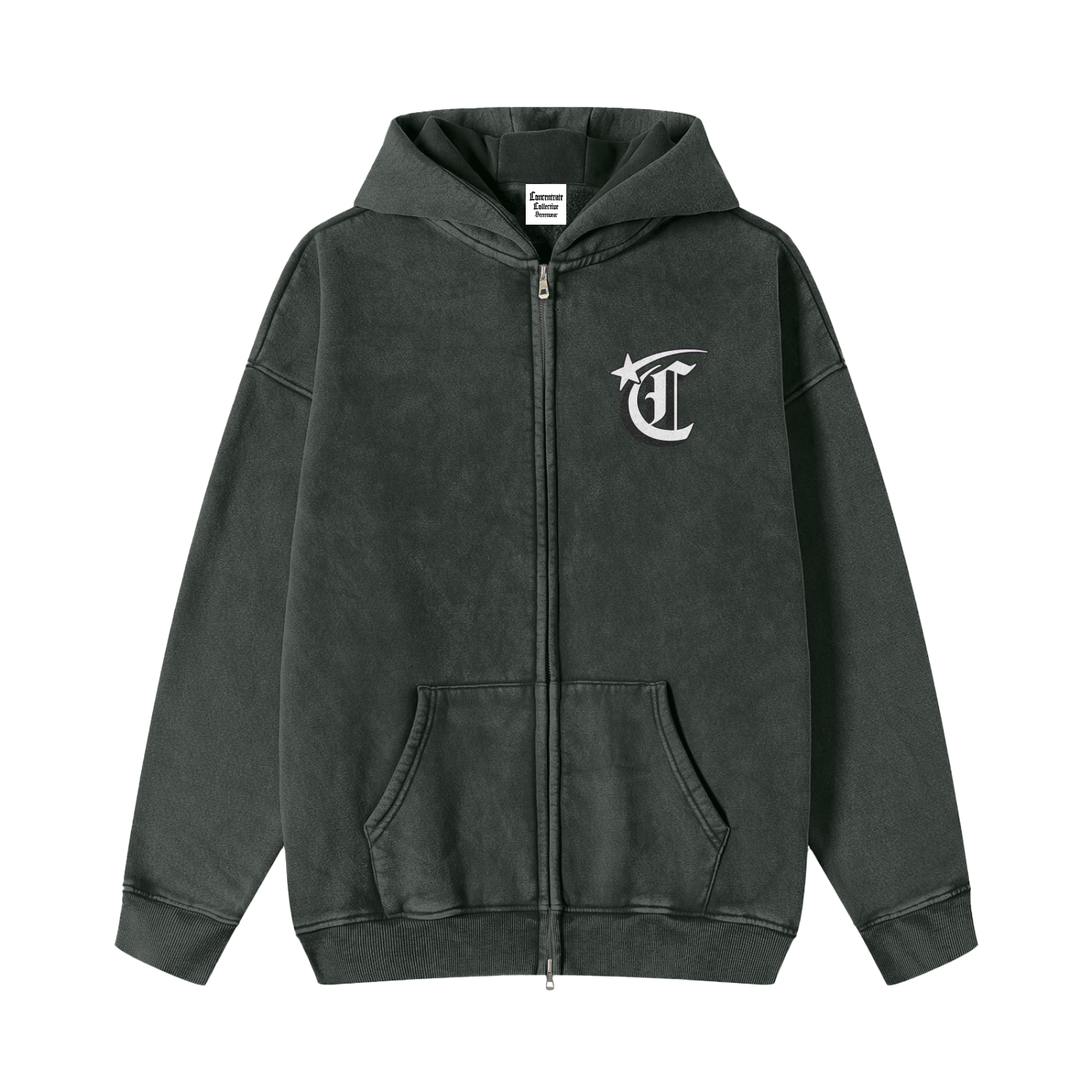 Concentrate Streetwear - Starry Sea - Snow Washed Zip-Through Fleece Hoodie
