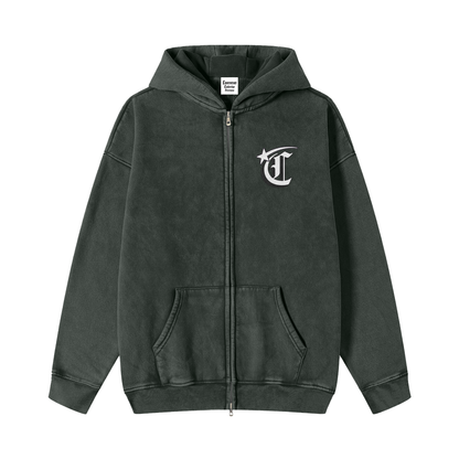Concentrate Streetwear - Starry Sea - Snow Washed Zip-Through Fleece Hoodie