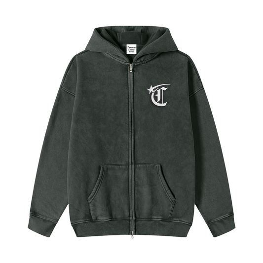 Concentrate Streetwear - Starry Sea - Snow Washed Zip-Through Fleece Hoodie