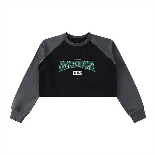 Concentrate Streetwear - Drop out - 420gsm Raw-Hem Color-Block Raglan Crop Sweatshirt