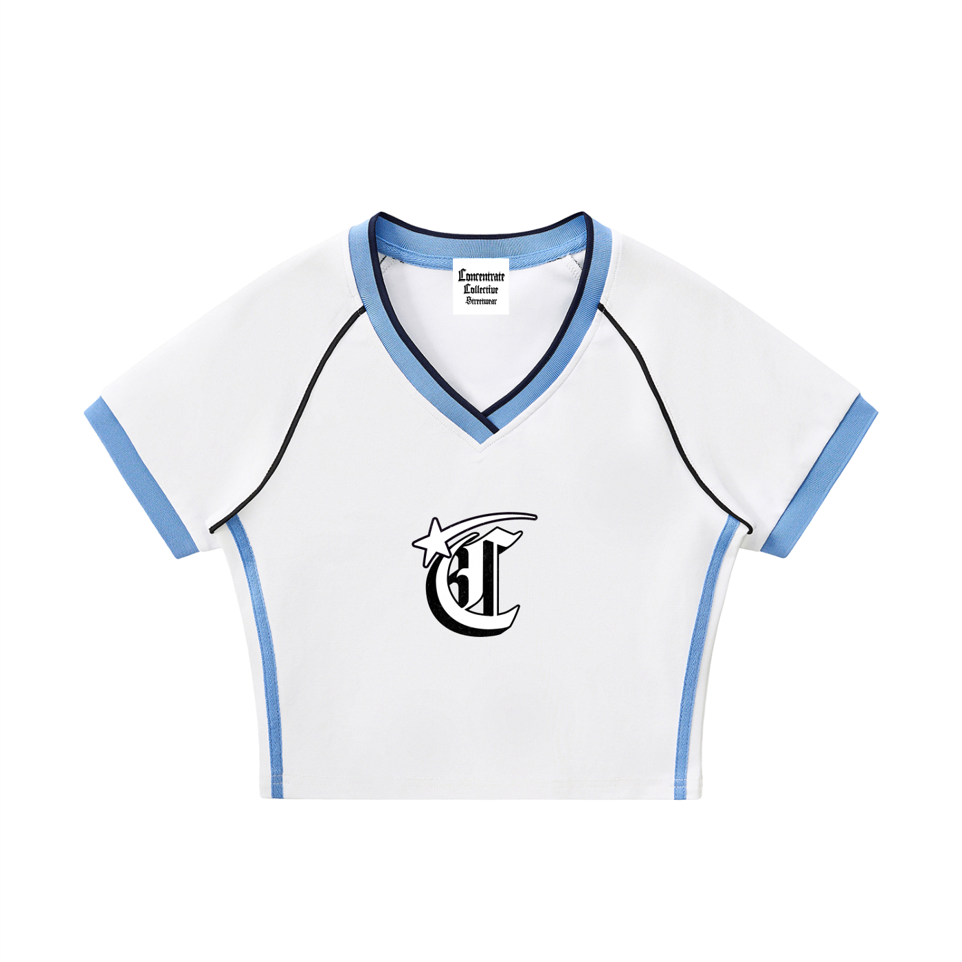 Concentrate Streetwear - Starry Sea - 260gsm Female Jersey Contrast Trim V-Neck Crop T-Shirt