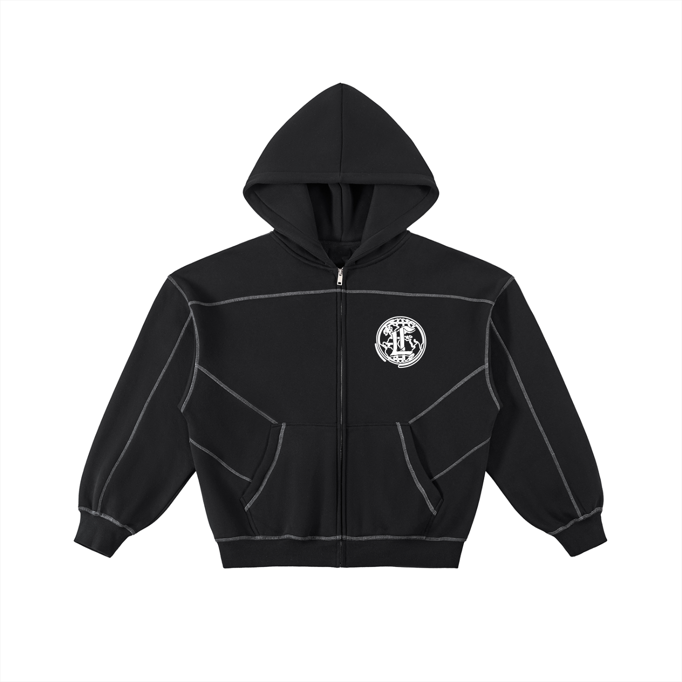 Concentrate Streetwear - CCS - 350gsm Contrast-Stitched Boxy Fleece Zip Hoodie