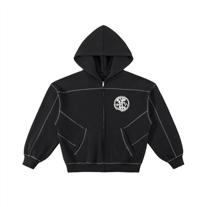 Concentrate Streetwear - CCS - 350gsm Contrast-Stitched Boxy Fleece Zip Hoodie
