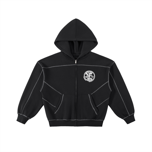 Concentrate Streetwear - CCS - 350gsm Contrast-Stitched Boxy Fleece Zip Hoodie