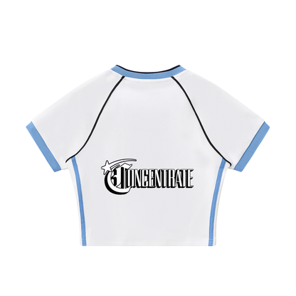 Concentrate Streetwear - Starry Sea - 260gsm Female Jersey Contrast Trim V-Neck Crop T-Shirt