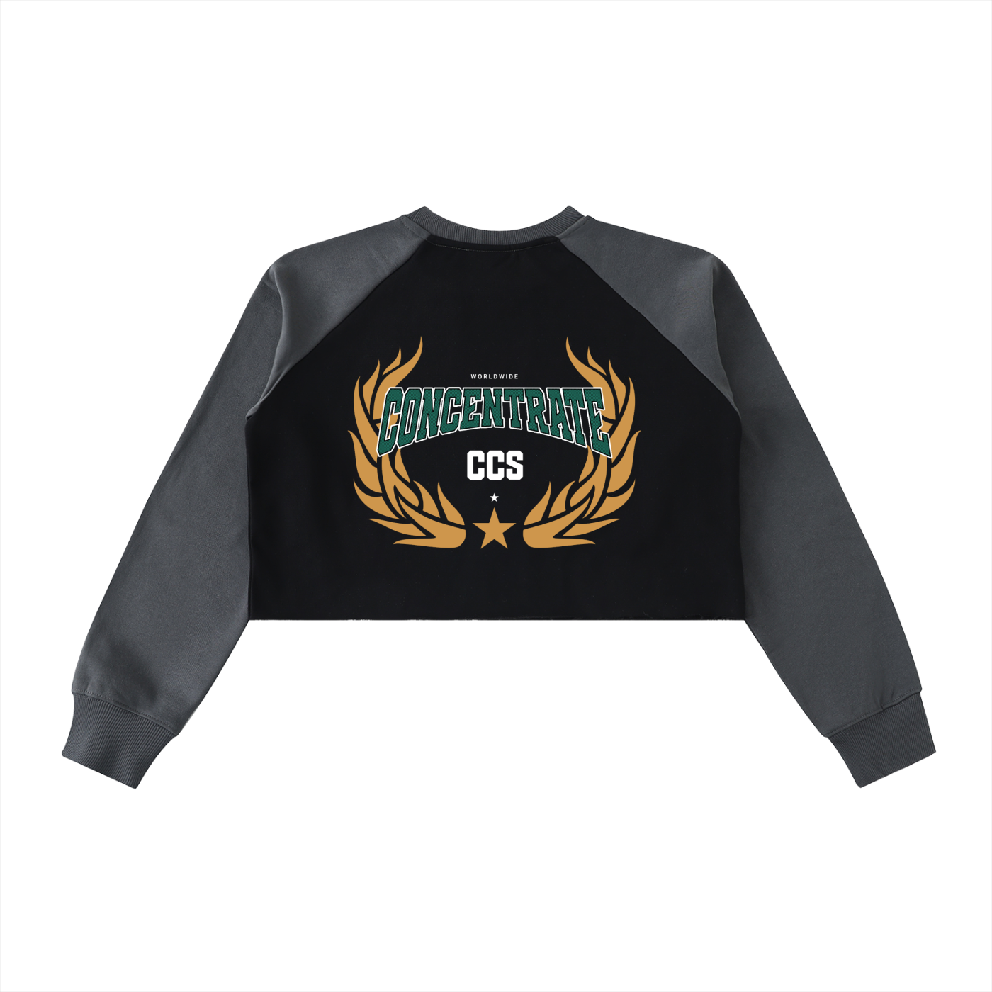 Concentrate Streetwear - Drop out - 420gsm Raw-Hem Color-Block Raglan Crop Sweatshirt