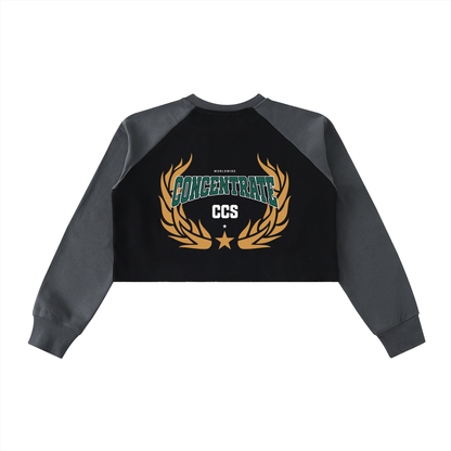 Concentrate Streetwear - Drop out - 420gsm Raw-Hem Color-Block Raglan Crop Sweatshirt