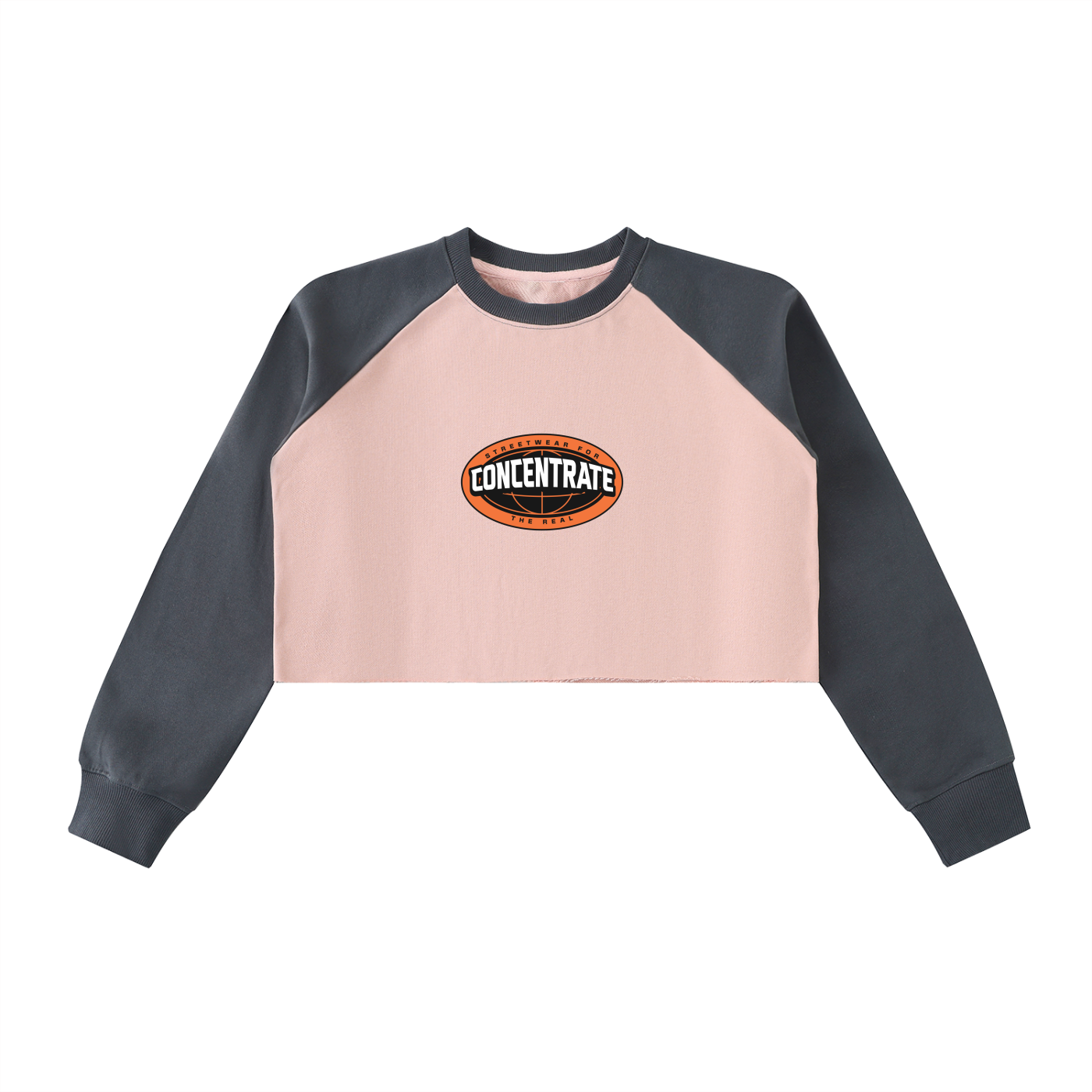 Concentrate Streetwear- The Real -   420gsm Raw-Hem Color-Block Raglan Crop Sweatshirt