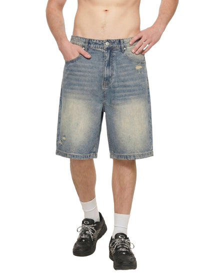 Concentrate Streetwear - Faded Distressed Baggy Denim Shorts/Jorts